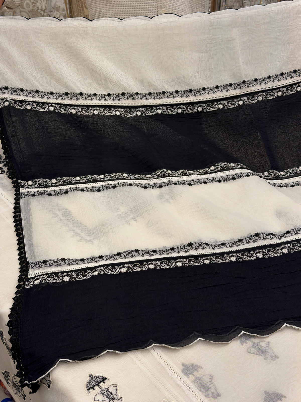Ivory Black Nalki Pure Mull Luxury Suit Set