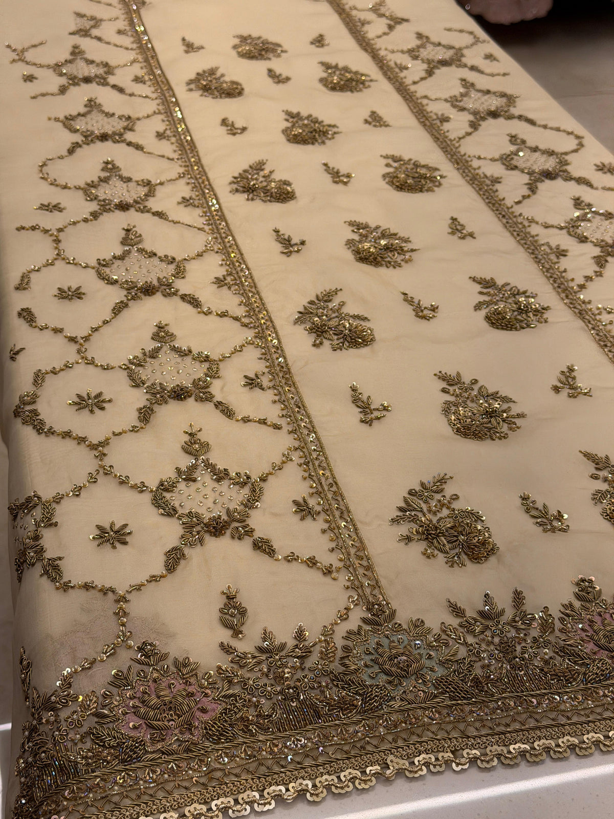 Champagne Garden – Pure Organza Embroidered Suit