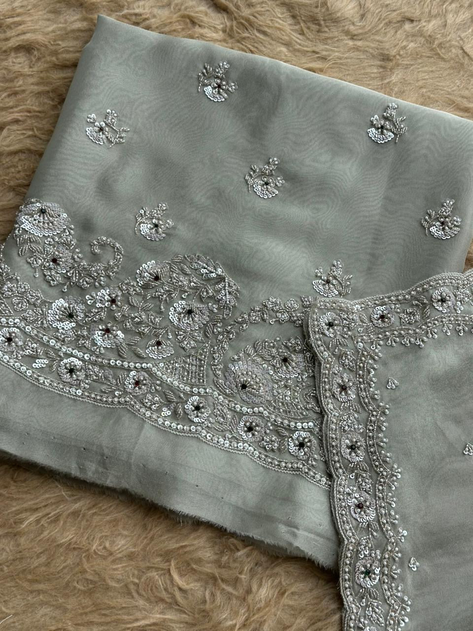 Designer Suit with Delicate Pearl & Thread Work Detailing