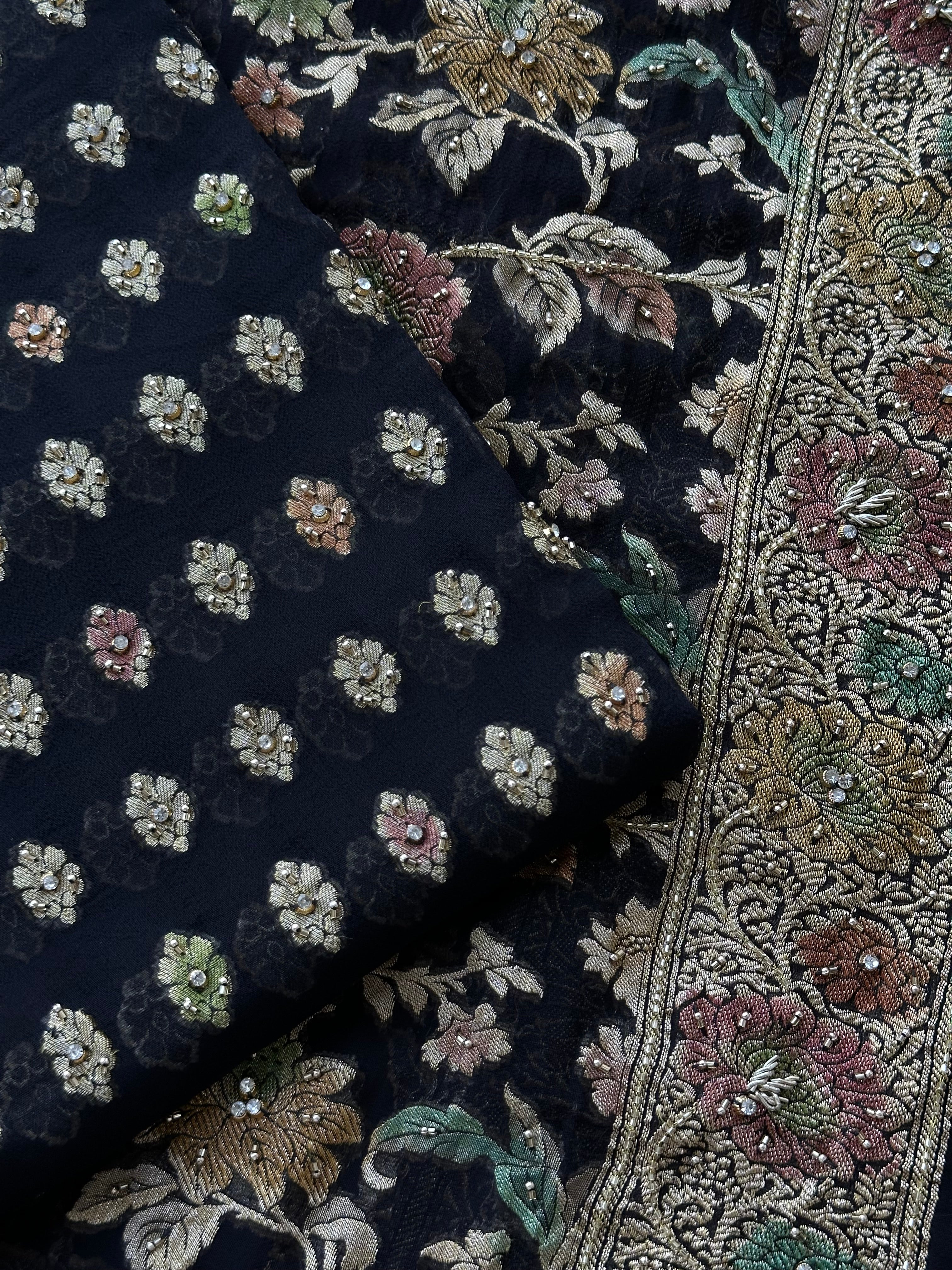 Midnight Noir Pure Banarasi Khaddi Unstitched Suit