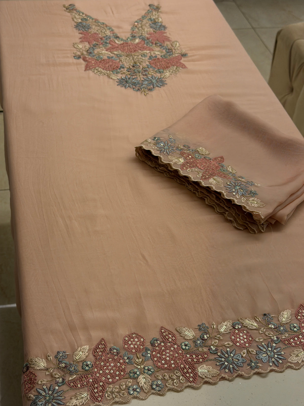 Luxury Soft Organza Embroidered Unstitched Suit
