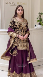 Noor-e-Sultan Velvet Sharara Set with Potli