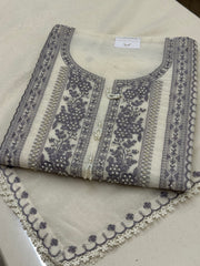 Gulnaar Pearl Embroidered Pure Mull Suit Set