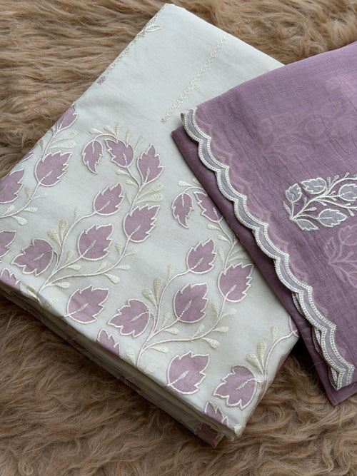 Everyday Elegance Pure Mull Chanderi Suit with Subtle Floral Work
