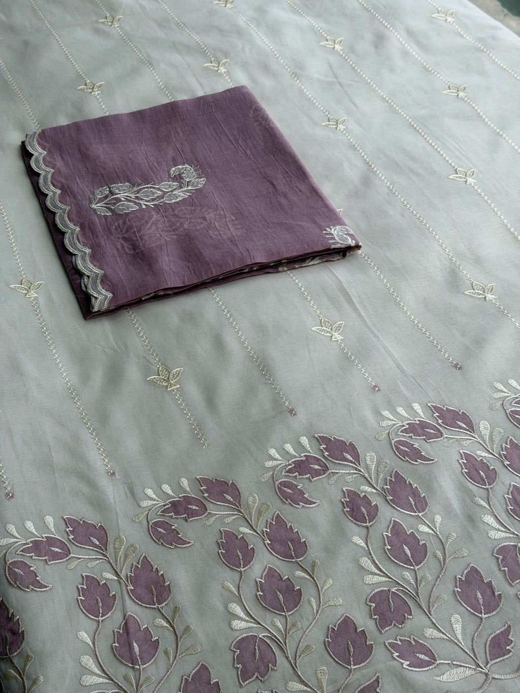 Everyday Elegance Pure Mull Chanderi Suit with Subtle Floral Work