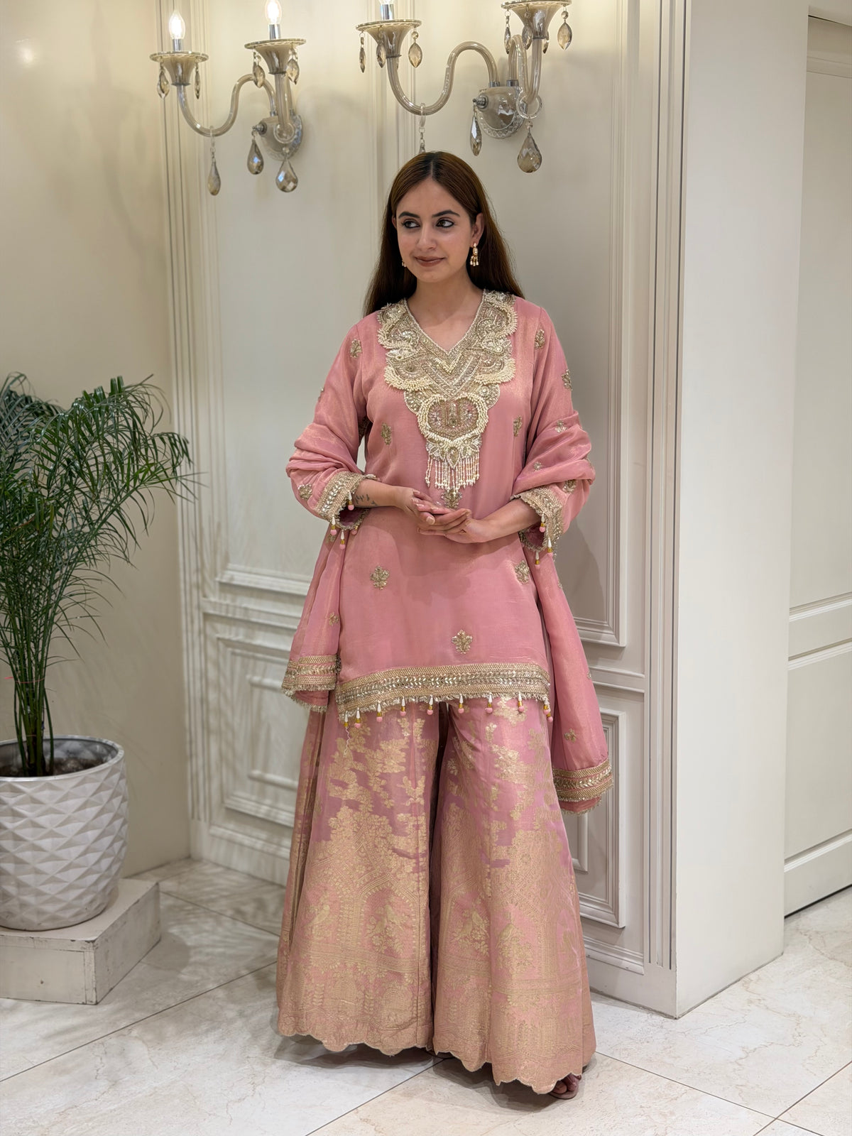 Noor-e-Raahat Tissue Silk Sharara Set