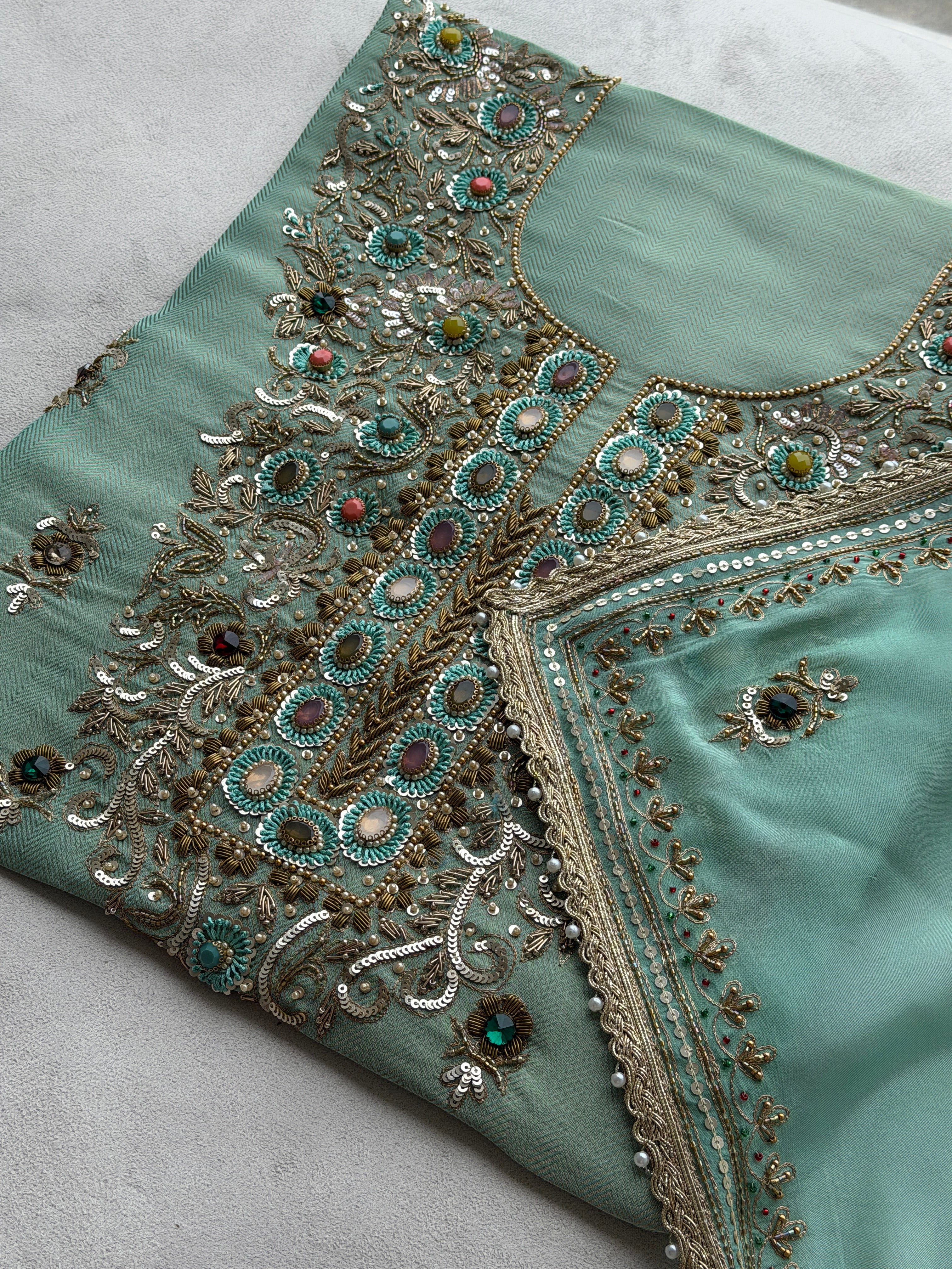 Premium Designer Suit with Intricate Handwork & Jewel Accents