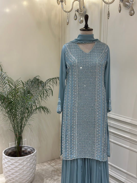 Noor-e-Firoza Chinon Zardozi Gharara Set