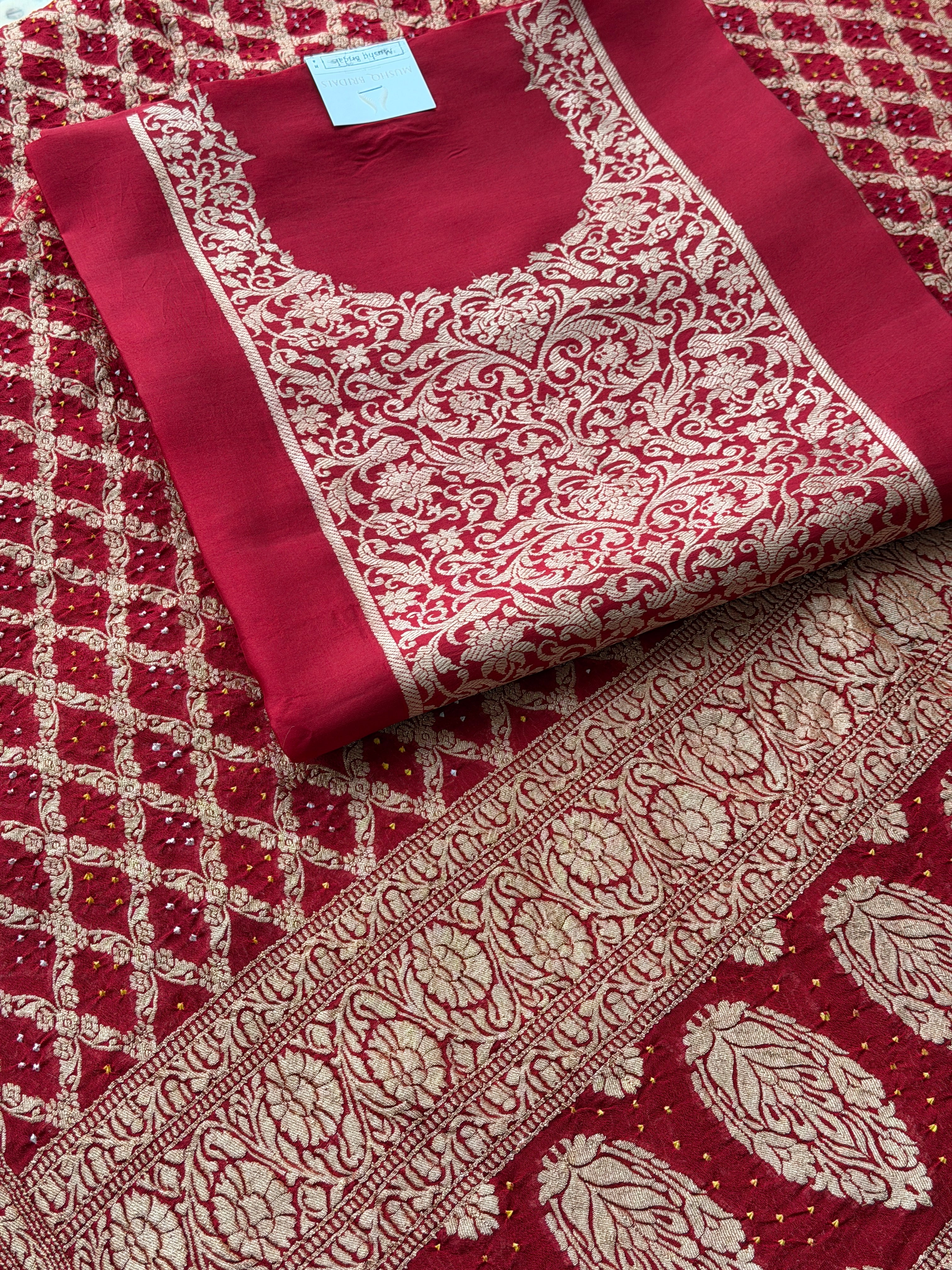 Pure Silk Khaddi Embroidered Suit with Banarasi Gharchola Dupatta
