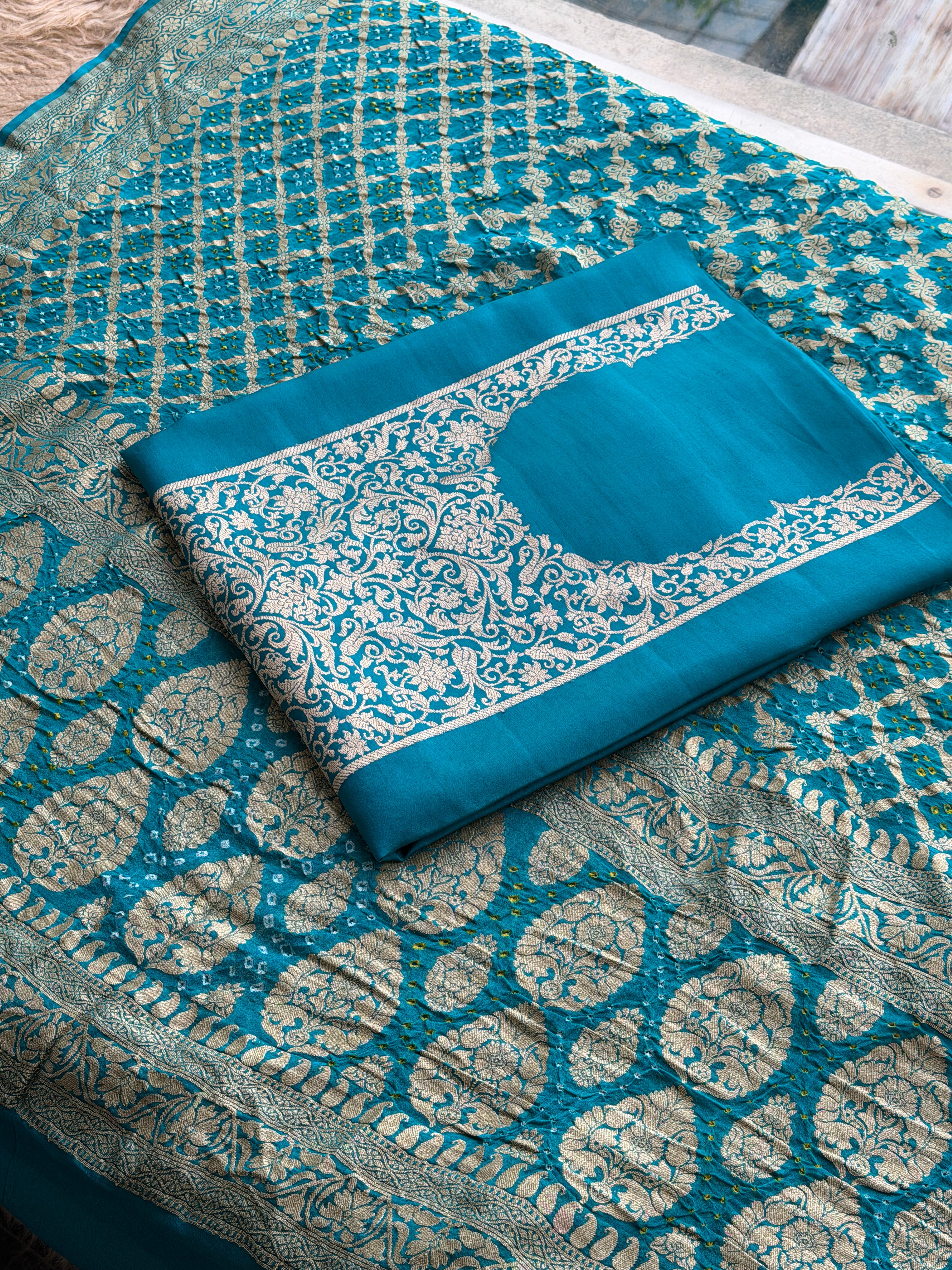 Pure Silk Khaddi Embroidered Suit with Banarasi Gharchola Dupatta