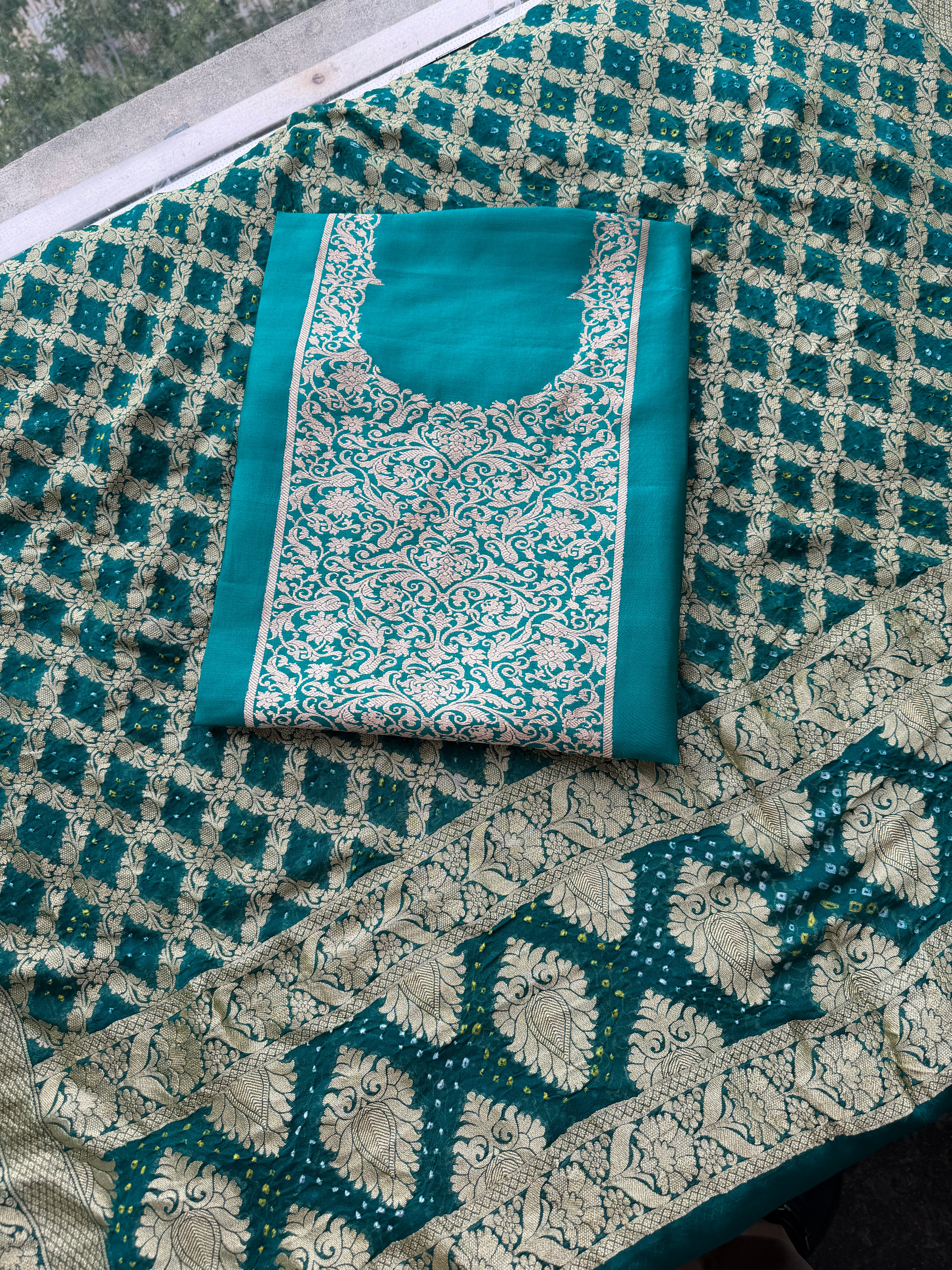 Pure Silk Khaddi Embroidered Suit with Banarasi Gharchola Dupatta