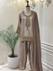 Noor-e-Taupe Tissue Silk Suit Set