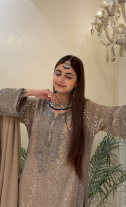 Champagne Blush Mirror & Bead Embroidered Festive Suit Set