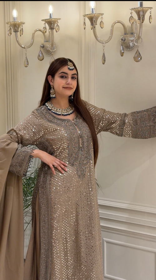 Champagne Blush Mirror & Bead Embroidered Festive Suit Set