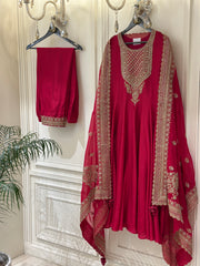 Hand-Embellished Upada Silk Anarkali Suit Set with Organza Dupatta