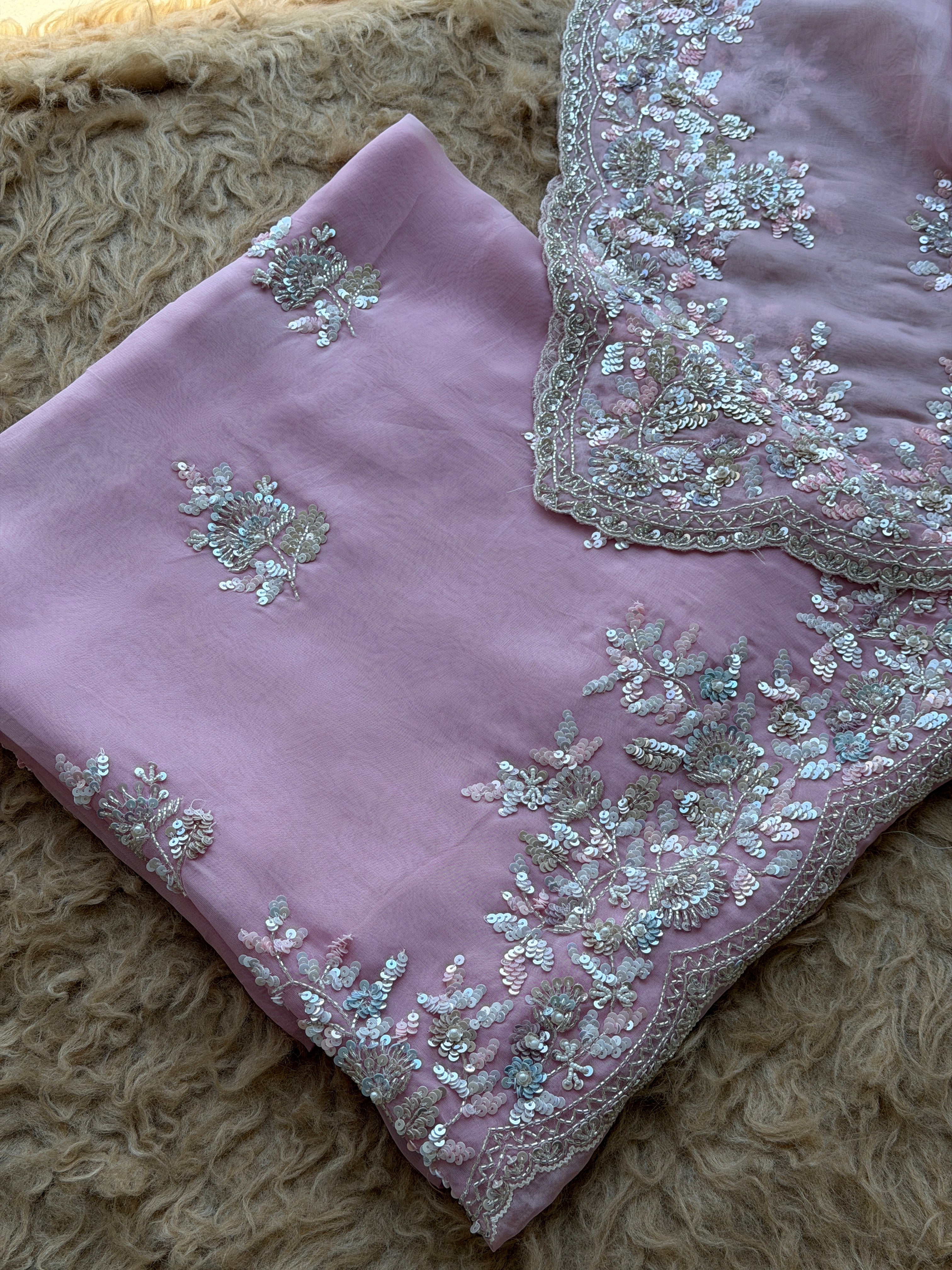 Sequin Embroidered Designer Suit with Elegant Floral Border Dupatta
