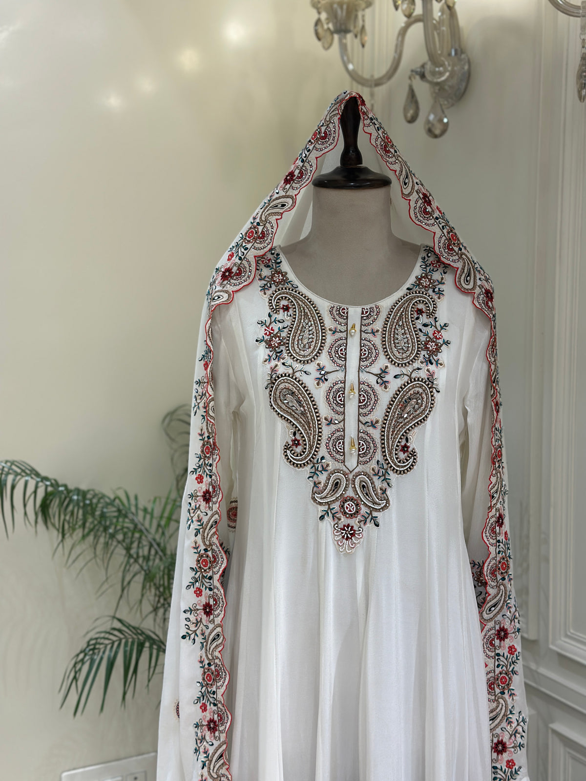 Hand-Embellished Chinon Anarkali Set