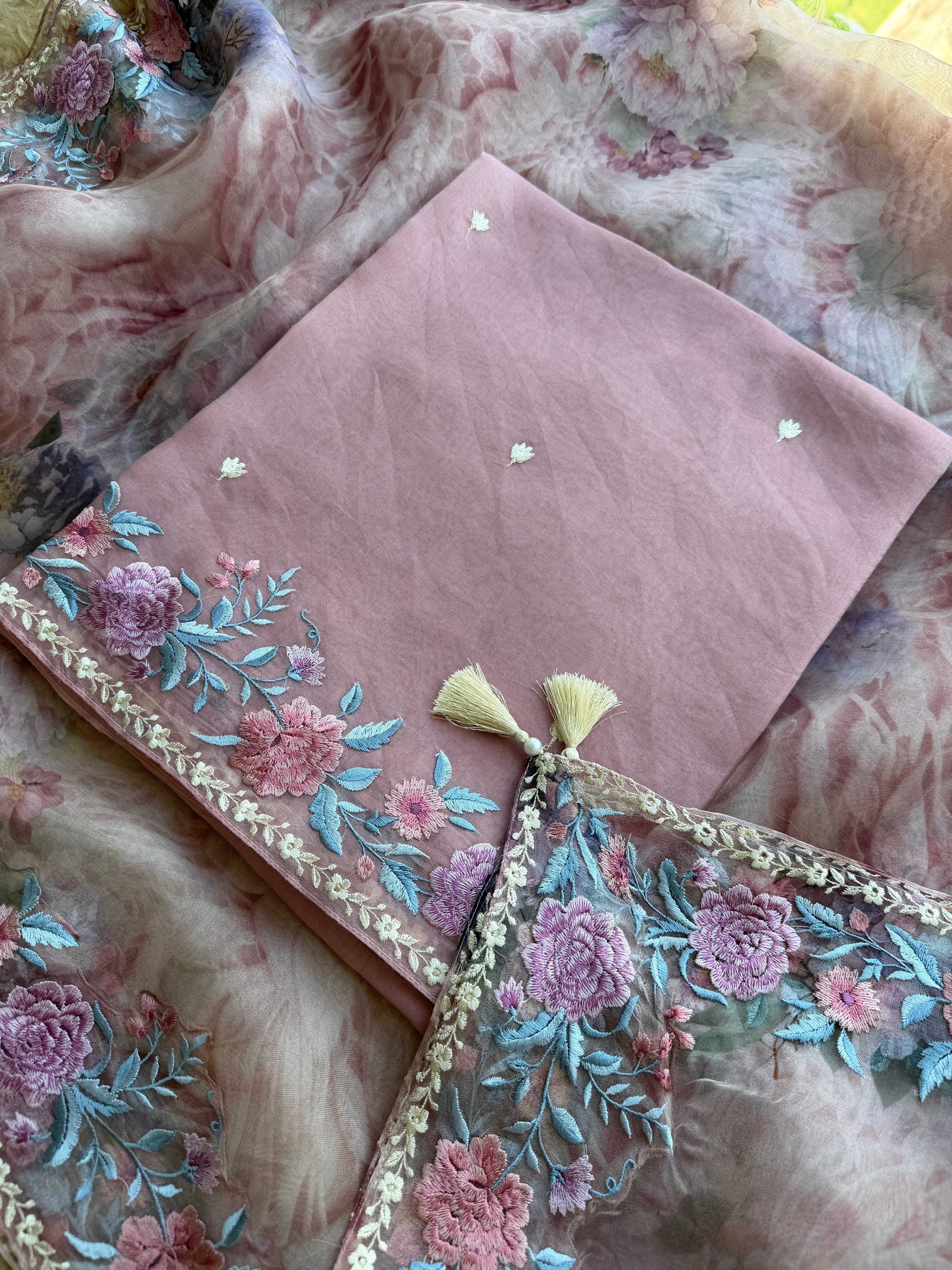 Floral Embroidered Organza Suit