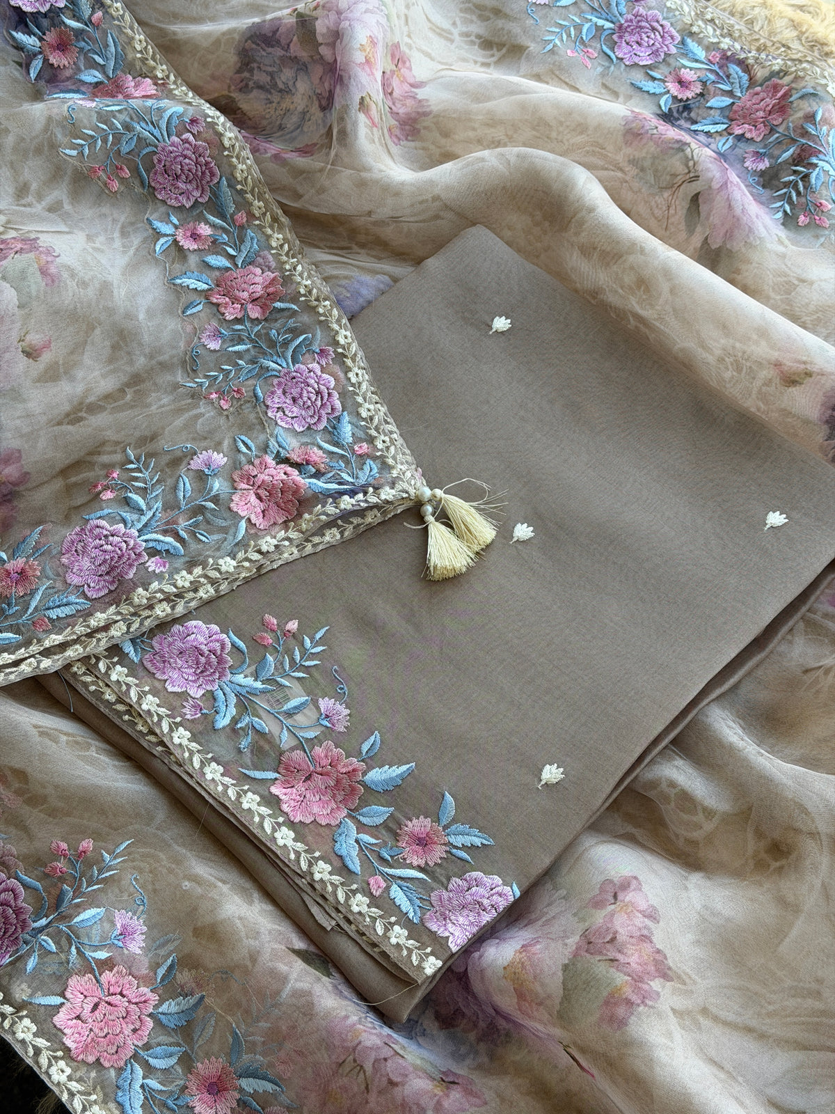 Floral Embroidered Organza Suit