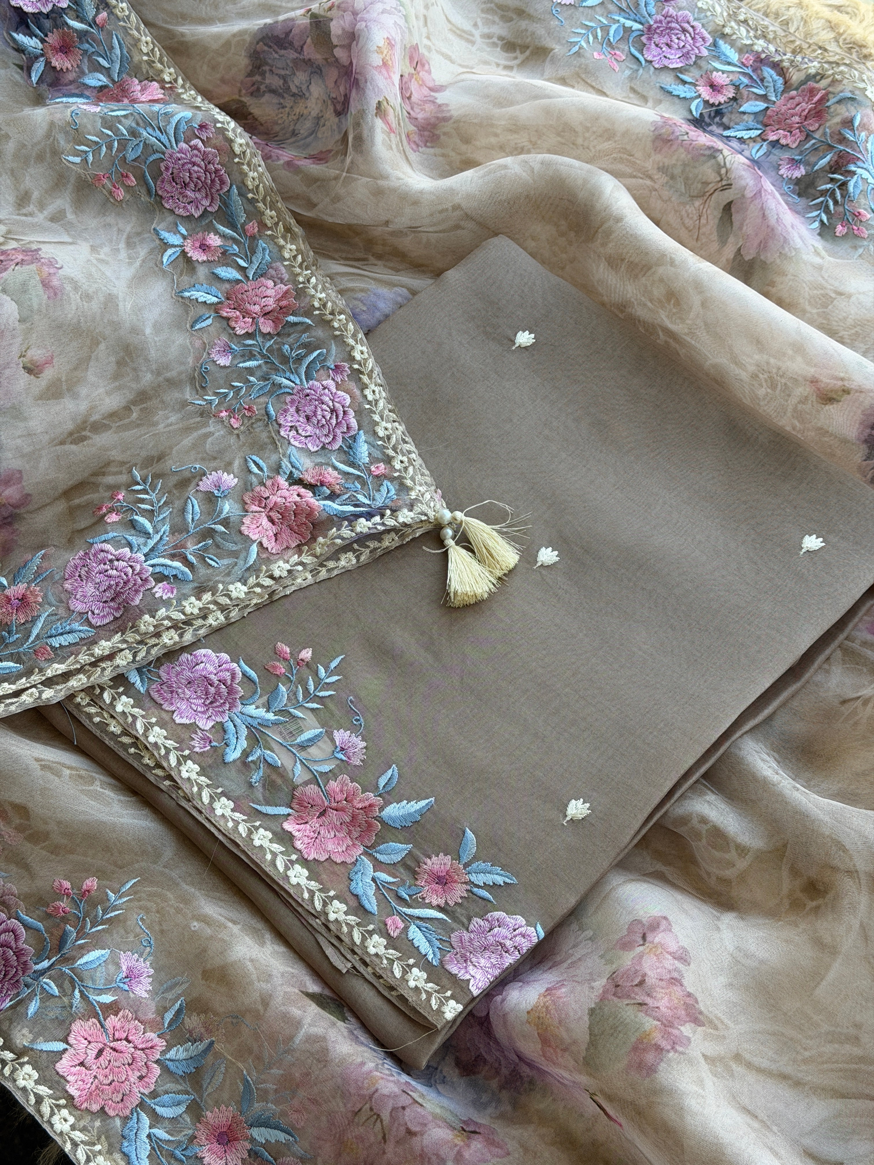 Floral Embroidered Organza Suit