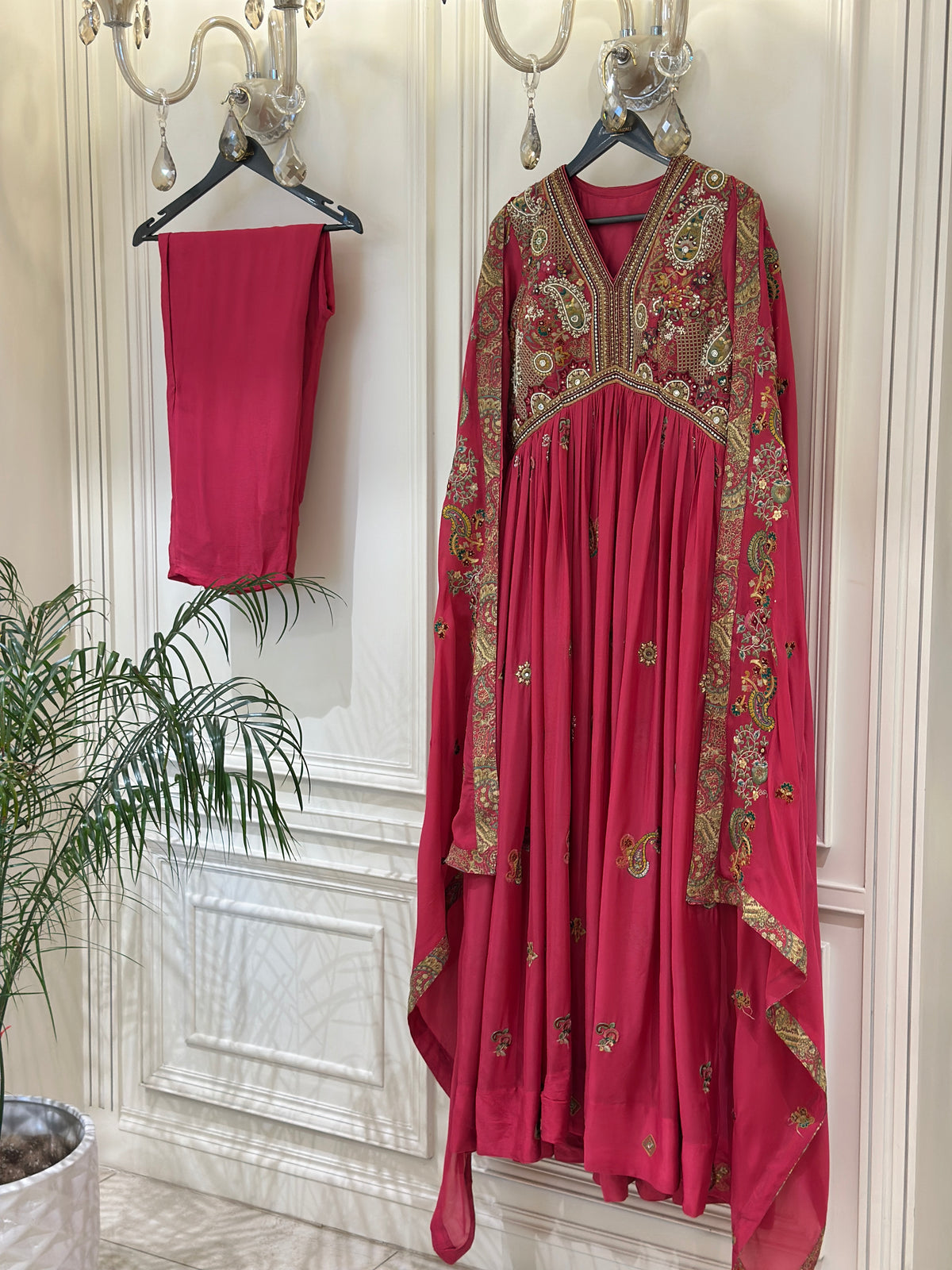 Hand-Embellished Chinon Anarkali Set