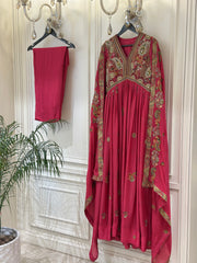 Hand-Embellished Chinon Anarkali Set