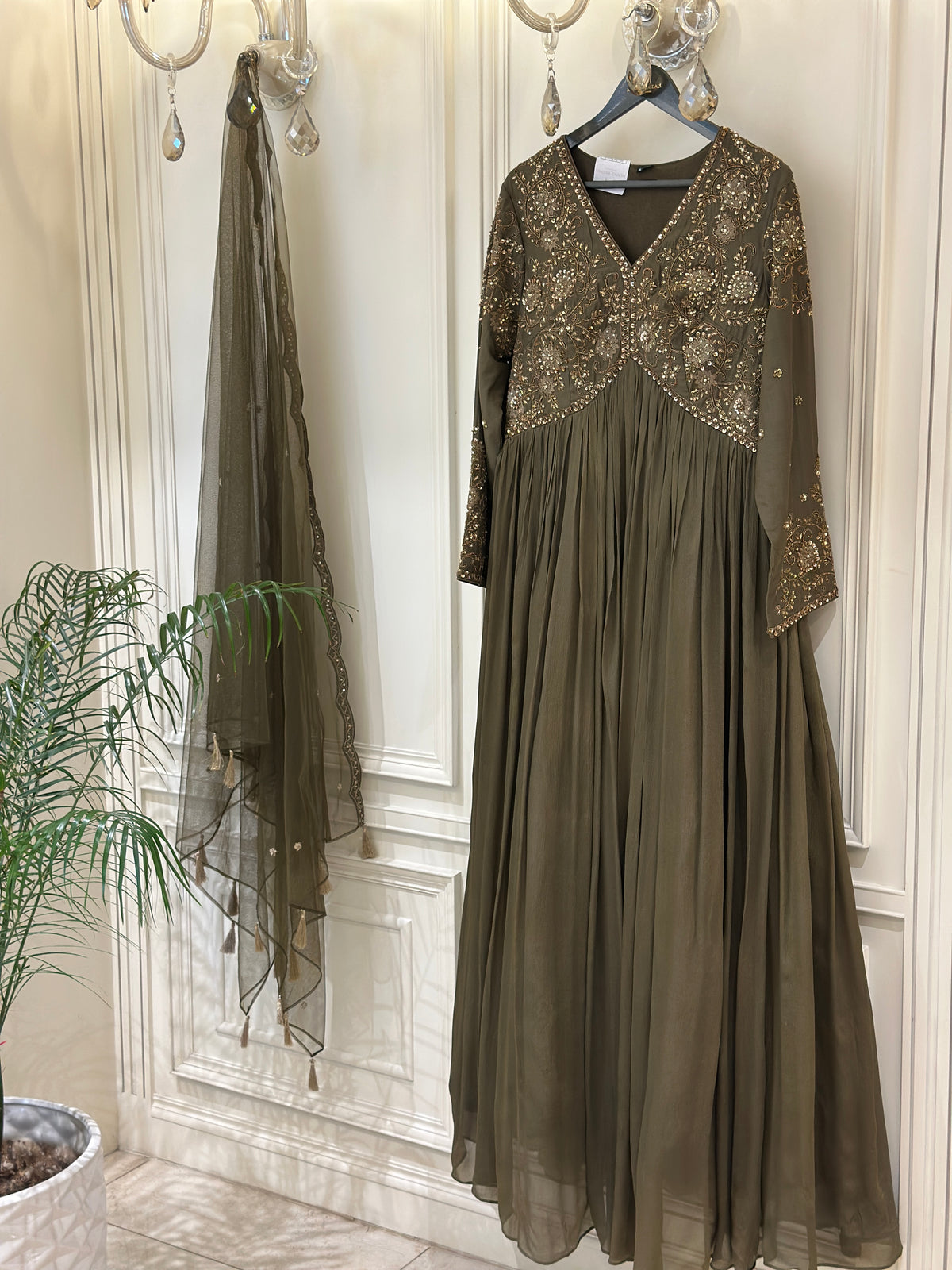 Zardozi Hand-Embellished Chinon Gown