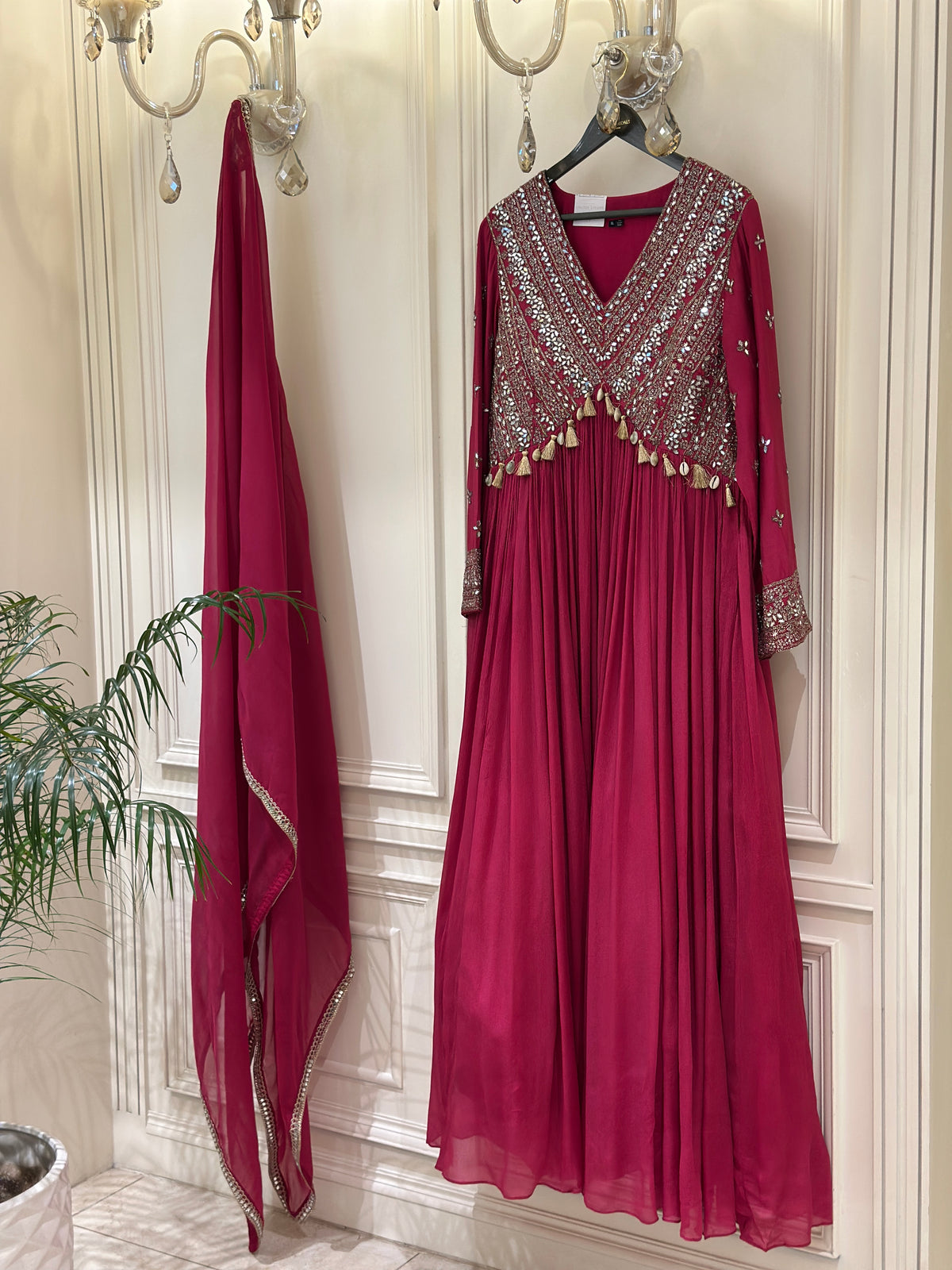 Mirror & Dabka Embellished Chinon Gown