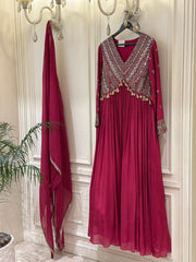 Mirror & Dabka Embellished Chinon Gown