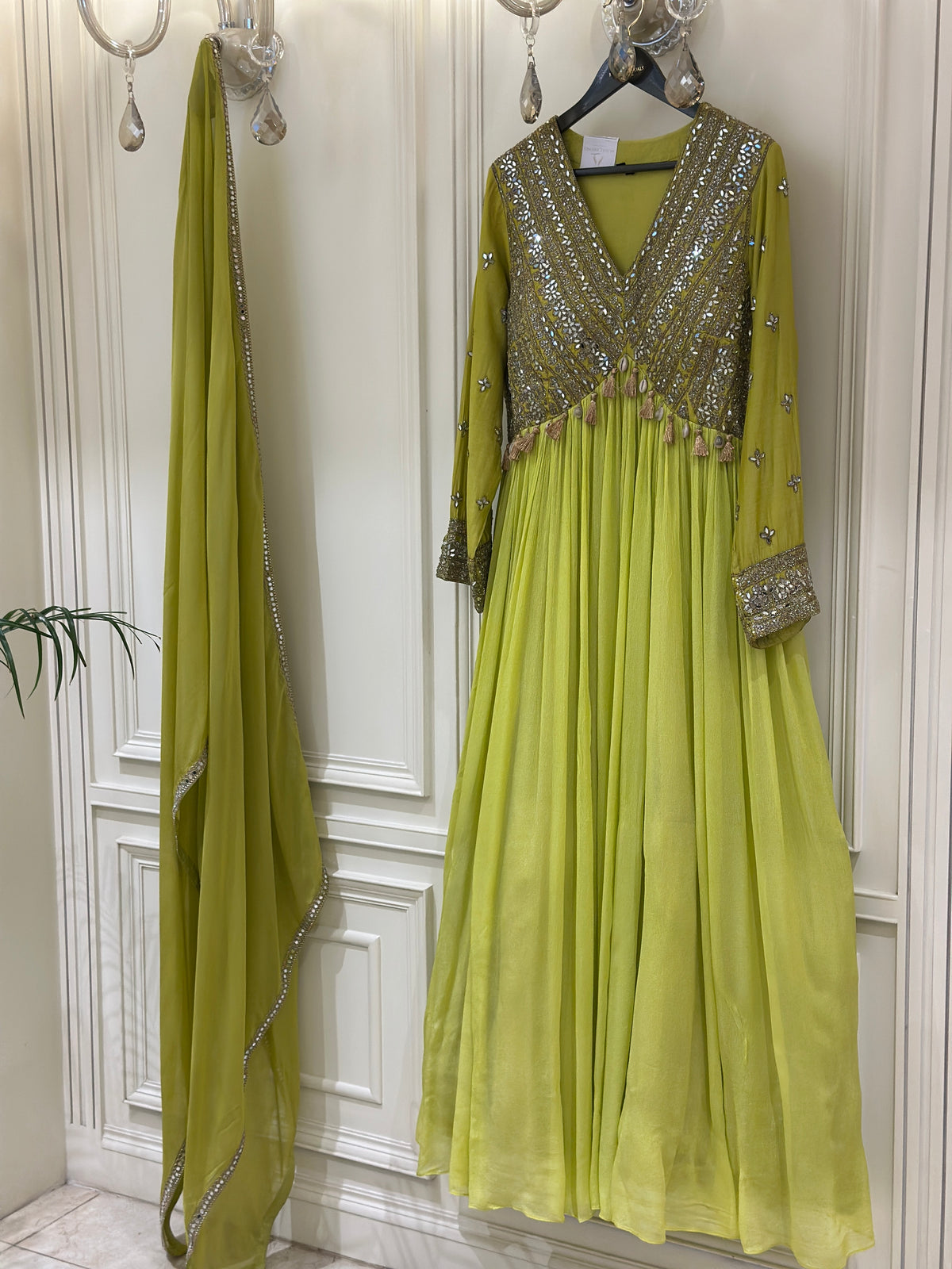 Mirror & Dabka Embellished Chinon Gown