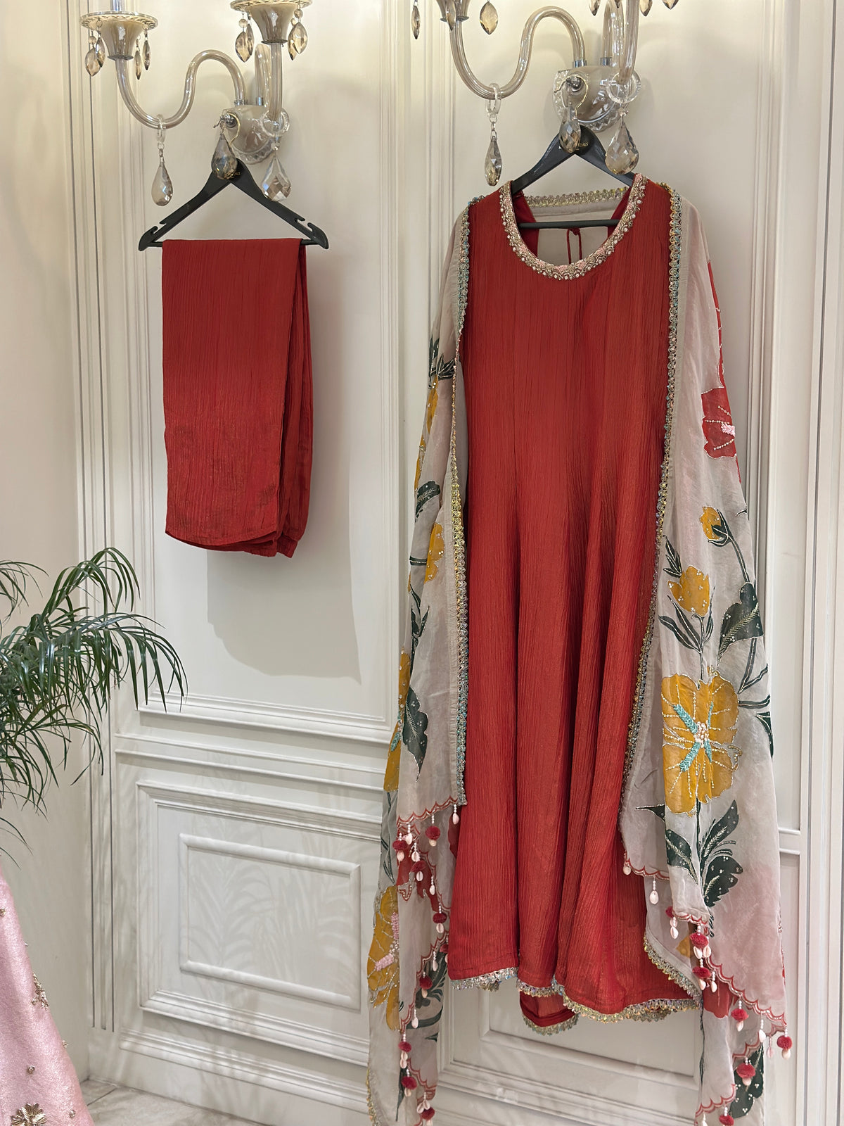 Rust Bloom Crush Tissue Luxury Suit Set