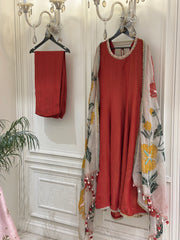 Rust Bloom Crush Tissue Luxury Suit Set