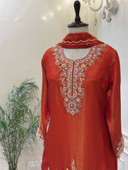 Burnt Orange Tissue Silk Gharara Set