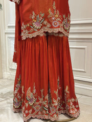 Burnt Orange Tissue Silk Gharara Set