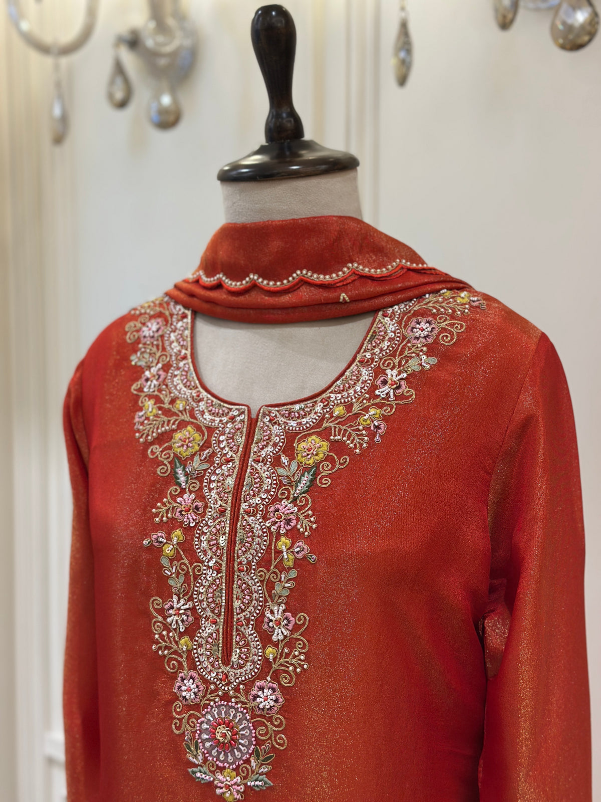 Burnt Orange Tissue Silk Gharara Set