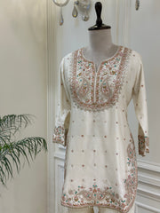 Ivory Silk Gharara Set with Multicolor Organza Dupatta