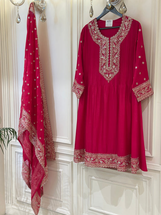 Luxury Silk Semi-Formal Suit Set with Hand Embroidery