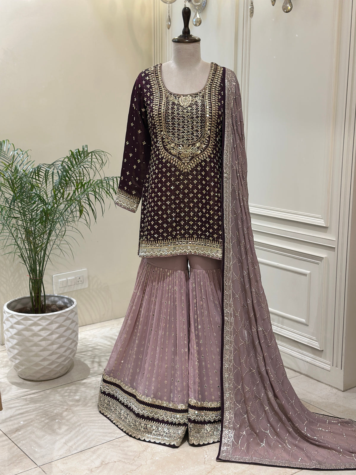 Royal Mirrorwork Silk Gharara Set