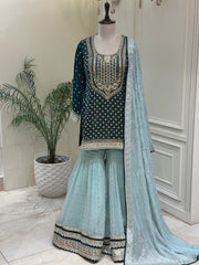 Royal Mirrorwork Silk Gharara Set
