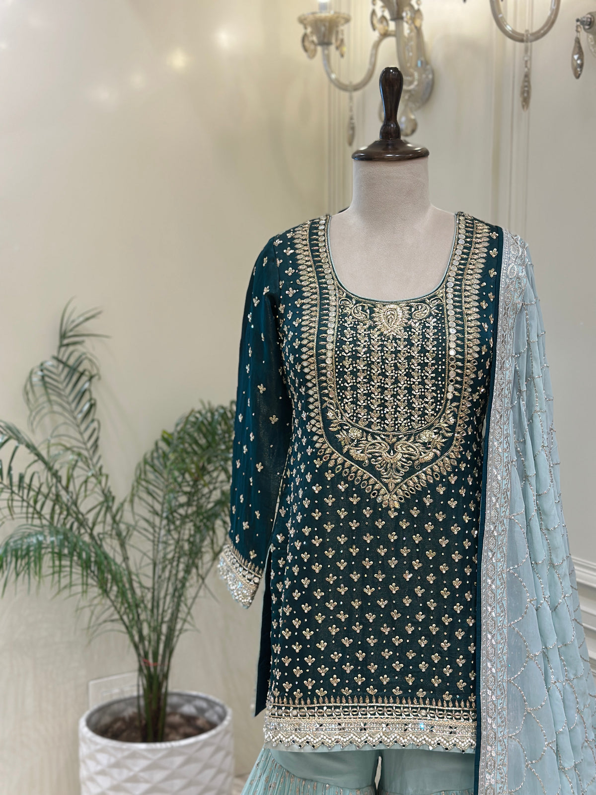 Royal Mirrorwork Silk Gharara Set