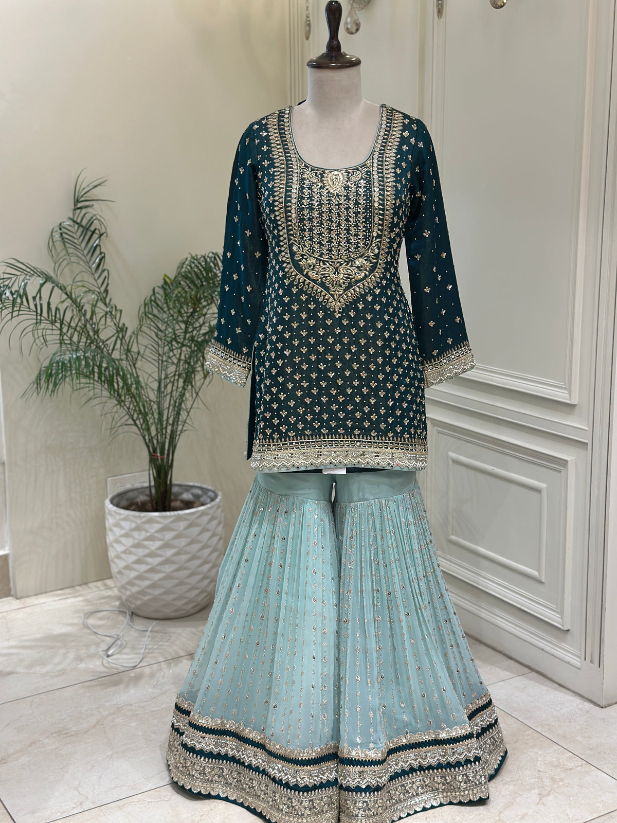 Royal Mirrorwork Silk Gharara Set