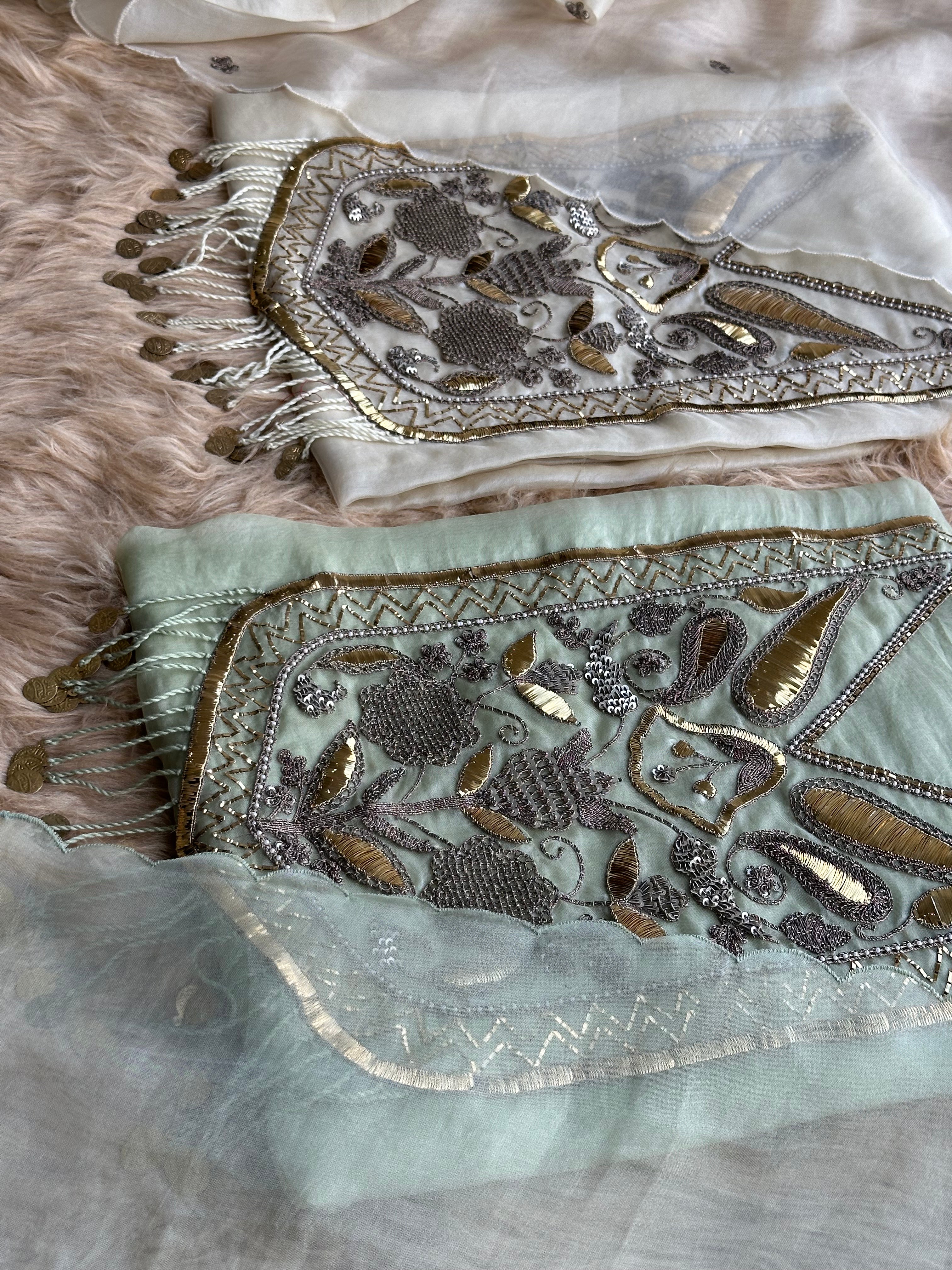 Sage Mint Embroidered Ensemble with Handcrafted Metallic Work