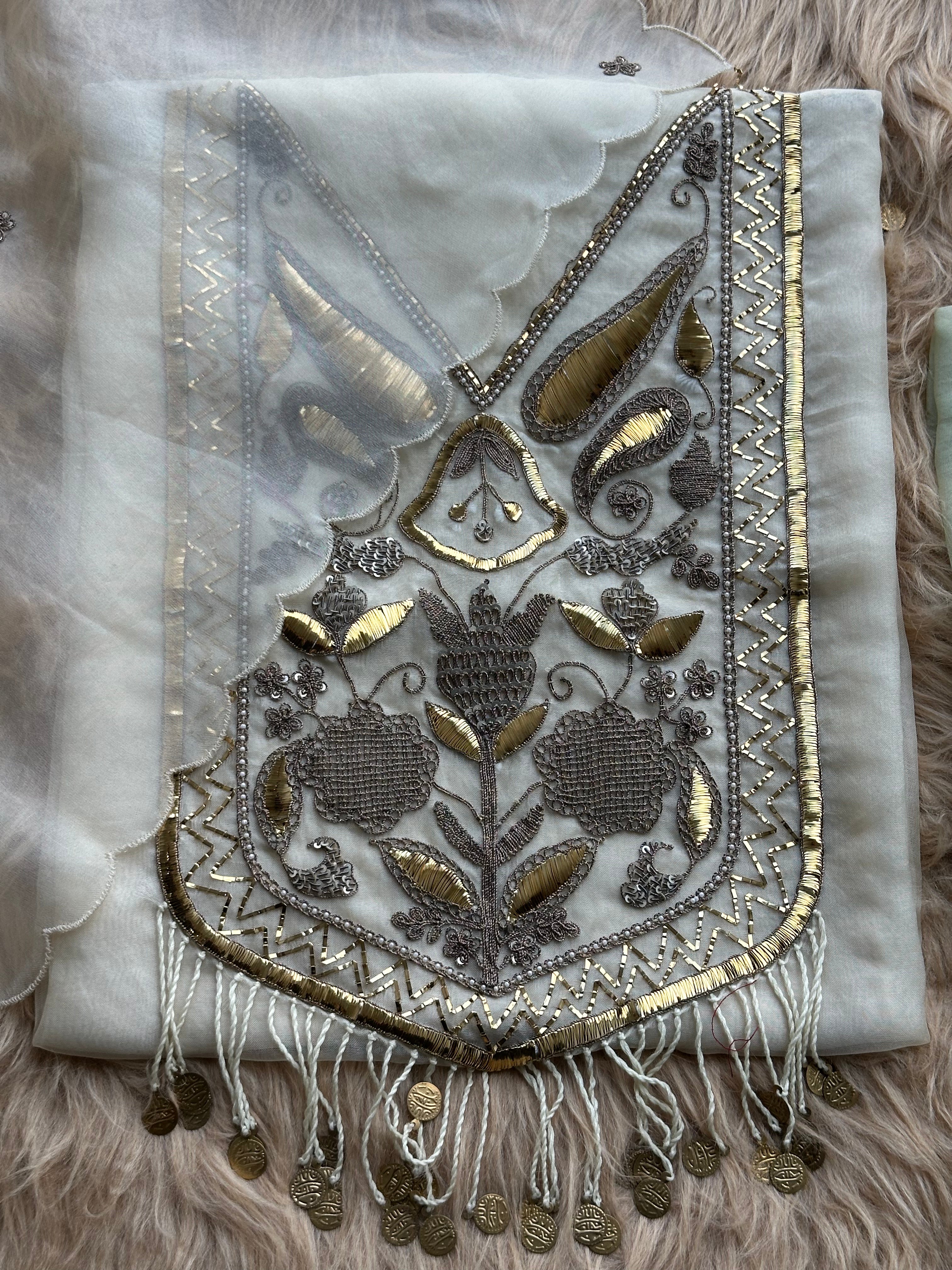 Sage Mint Embroidered Ensemble with Handcrafted Metallic Work