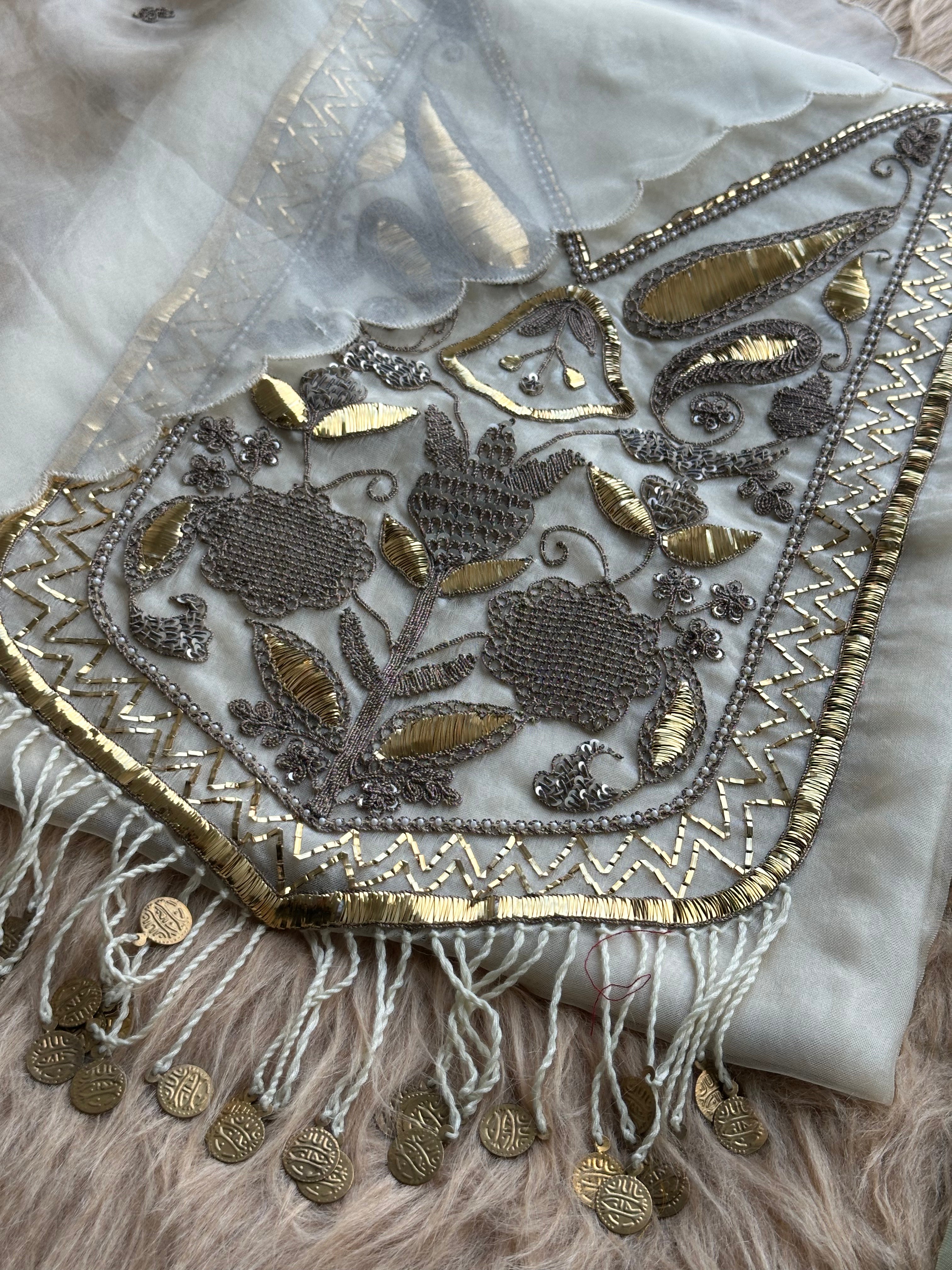 Sage Mint Embroidered Ensemble with Handcrafted Metallic Work