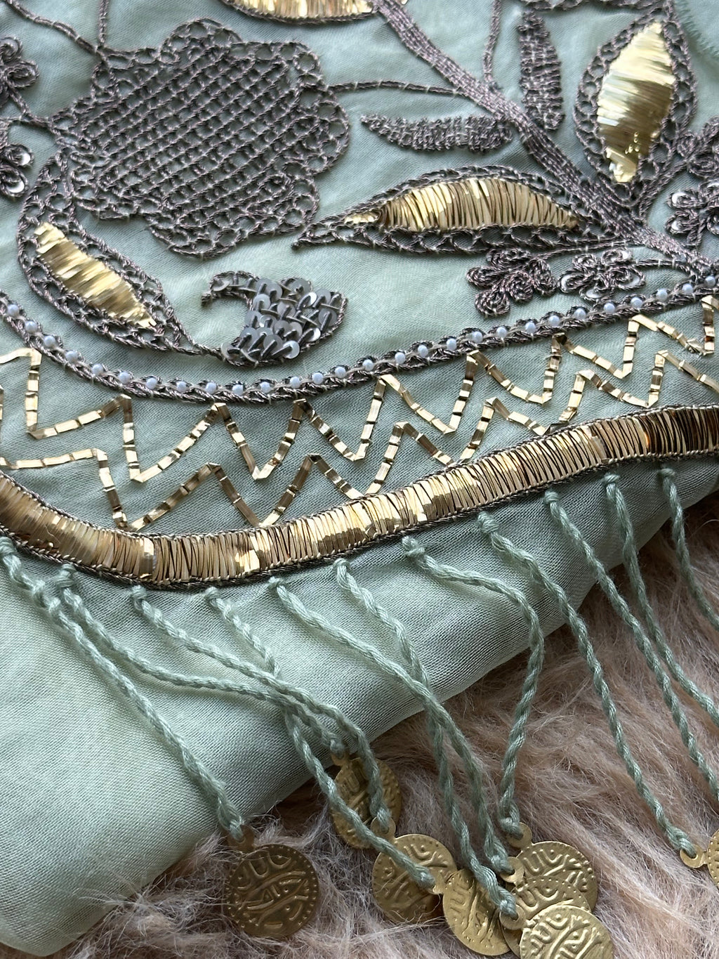 Sage Mint Embroidered Ensemble with Handcrafted Metallic Work