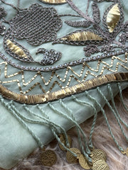 Sage Mint Embroidered Ensemble with Handcrafted Metallic Work