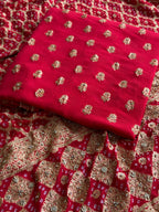 Luxury Banarasi Khaddi Georgette Suit with Heavy Embellished Dupatta & Crepe Bottom