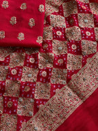 Luxury Banarasi Khaddi Georgette Suit with Heavy Embellished Dupatta & Crepe Bottom