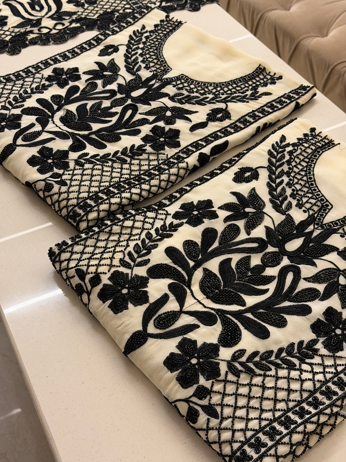 Noir Élégance Handcrafted Georgette Suit Set
