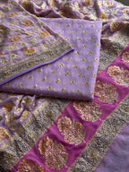 Lavender Khaddi Georgette Banarasi Suit with Zari Weaving & Hand Embellished Dupatta